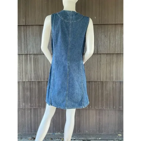 🔥Vintage 90s Y2K St. John’s Bay Denim Mini Jumper Dress Button Down Pockets 8P - Picture 2 of 16